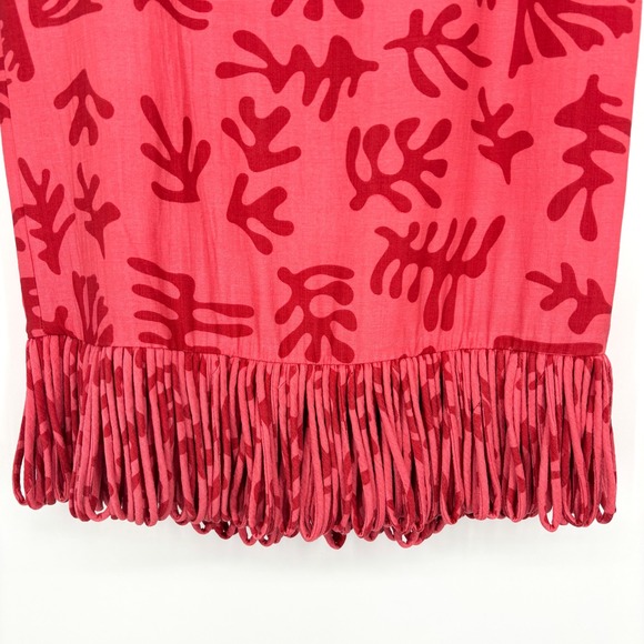 Hyacinth House Cozumel Pink Red Coral Reef Print Fringe Hem Midi Skirt XXS - Picture 11 of 16